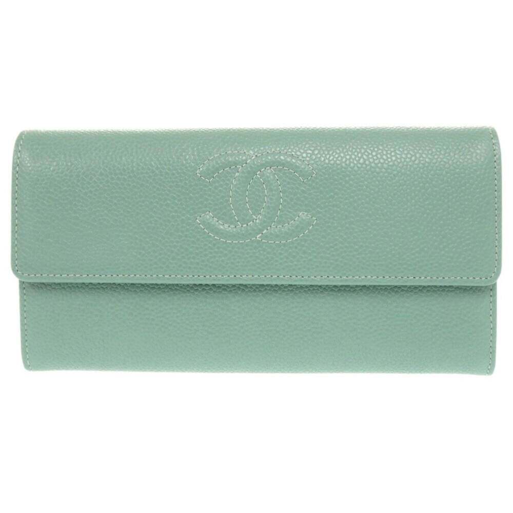 CHANEL Authentic Green Caviar Leather Logo Wallet - Picture 2 of 9